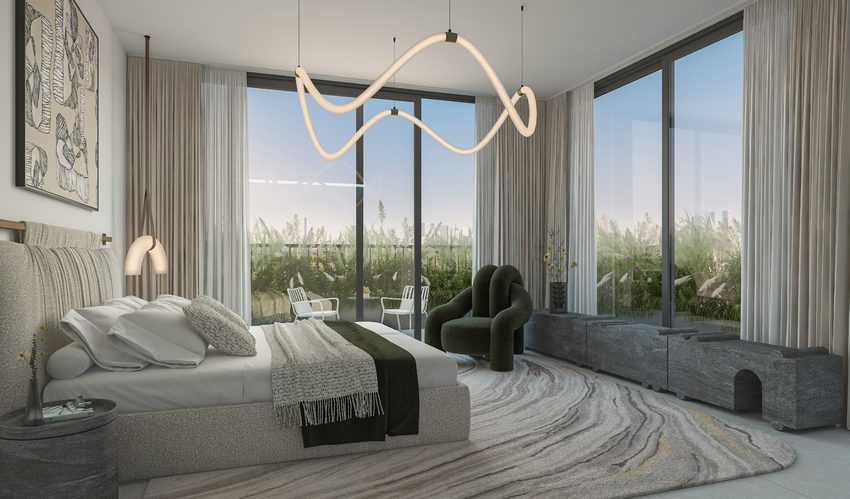 Bedroom with floor-to-ceiling windows