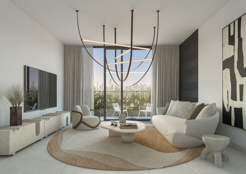 One-bedroom living room opening to a terrace