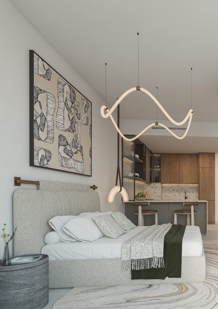 Light-filled studio with kitchen and built-in wardrobes